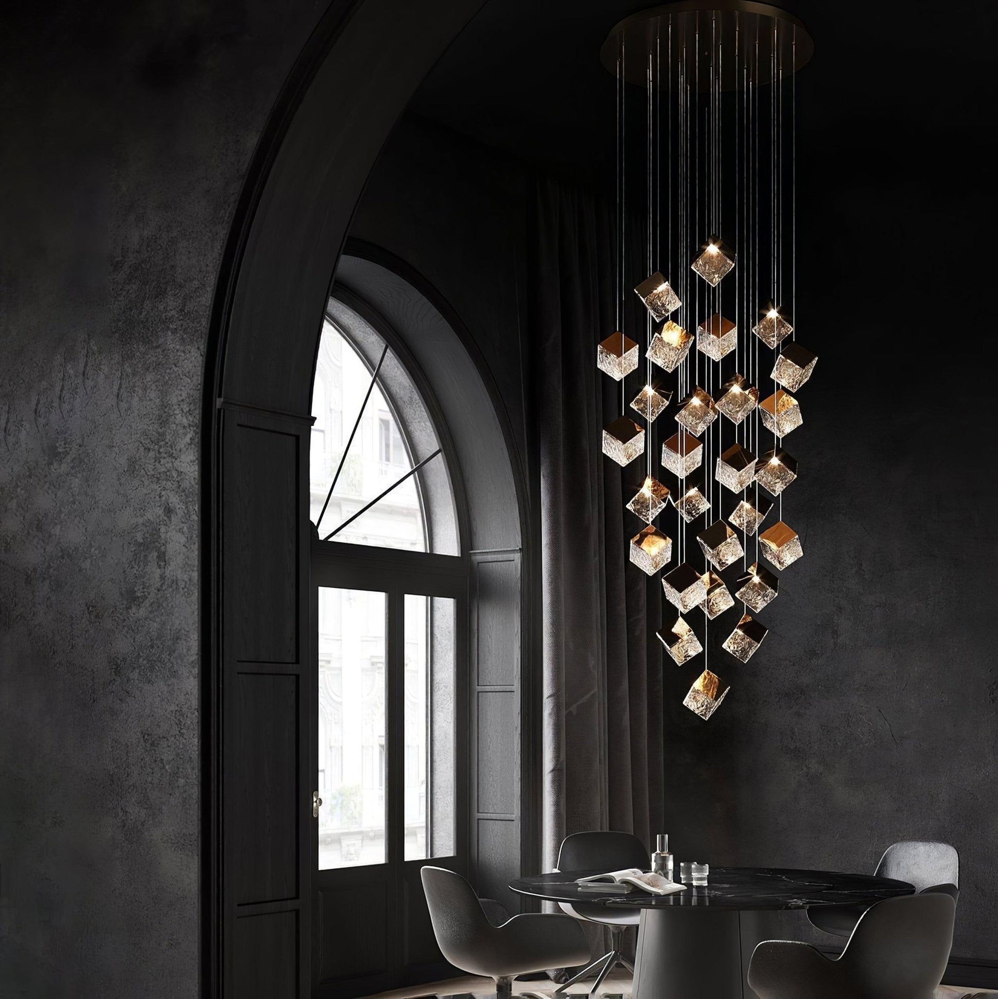Cubic Luster Cascade Chandelier-Neutral Decor