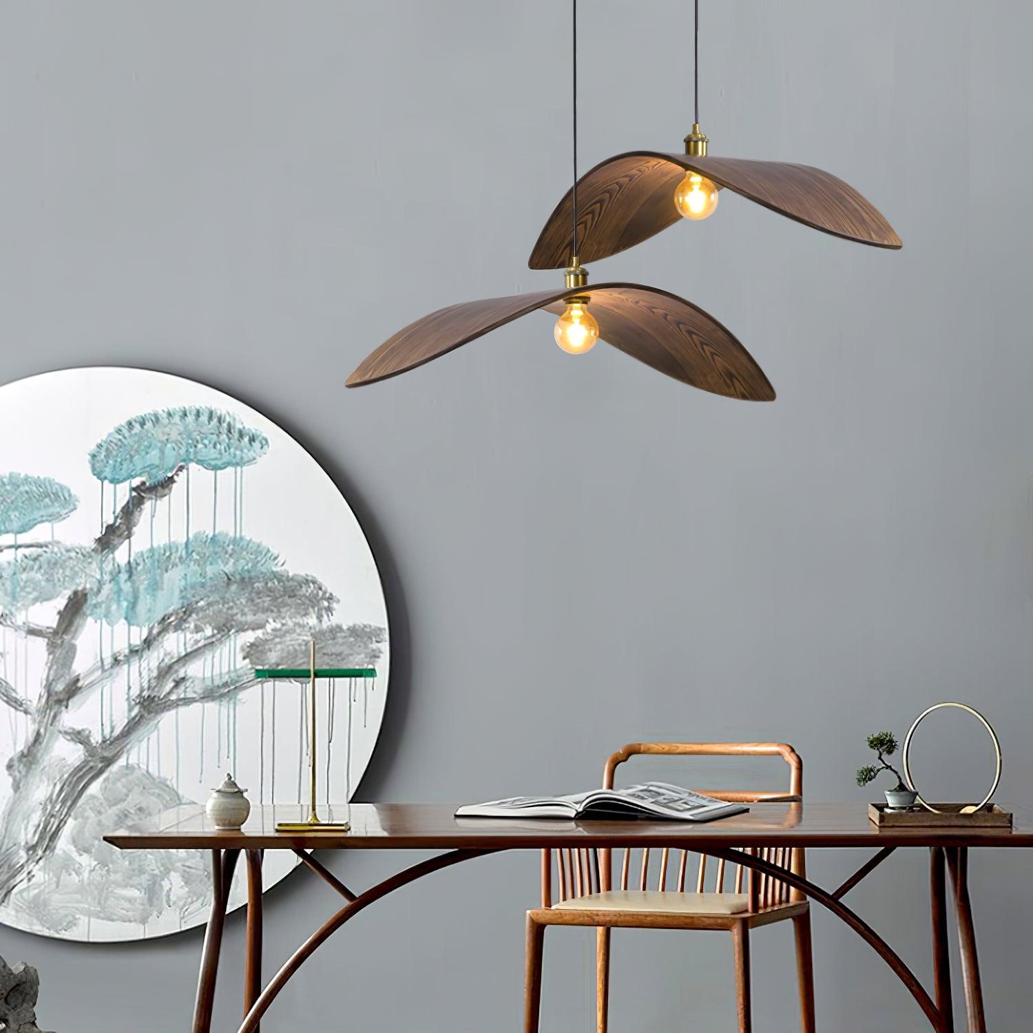 Muto Curved Art Pendant Light, Metal & Wood - Neutral Decor