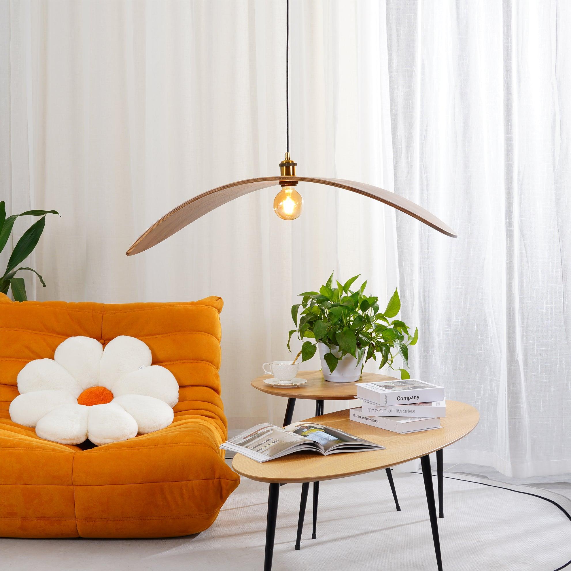 Muto Curved Art Pendant Light, Metal & Wood - Neutral Decor