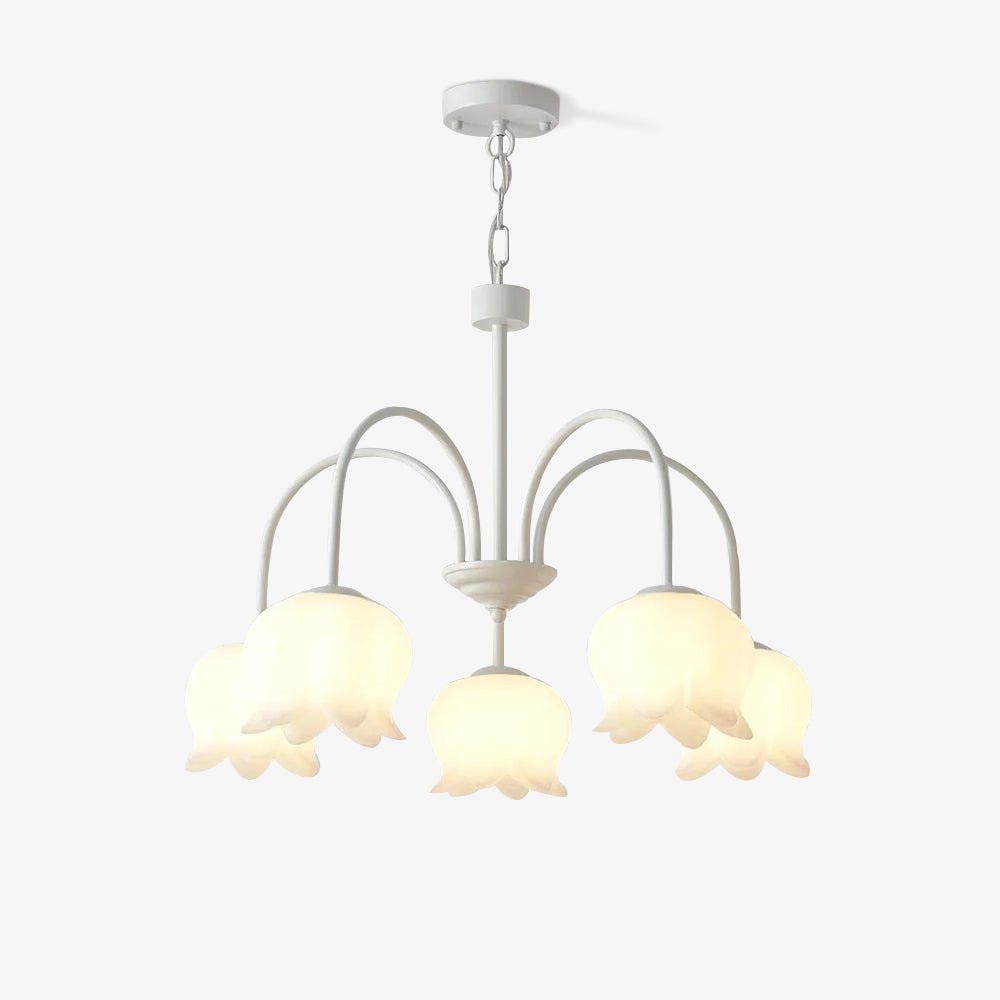 Revely Chandelier Bell Shade Curved Arm White Floral Elegant-Neutral Decor