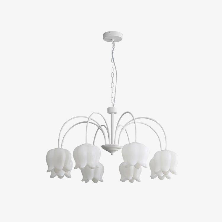 Revely Chandelier Bell Shade Curved Arm White Floral Elegant-Neutral Decor