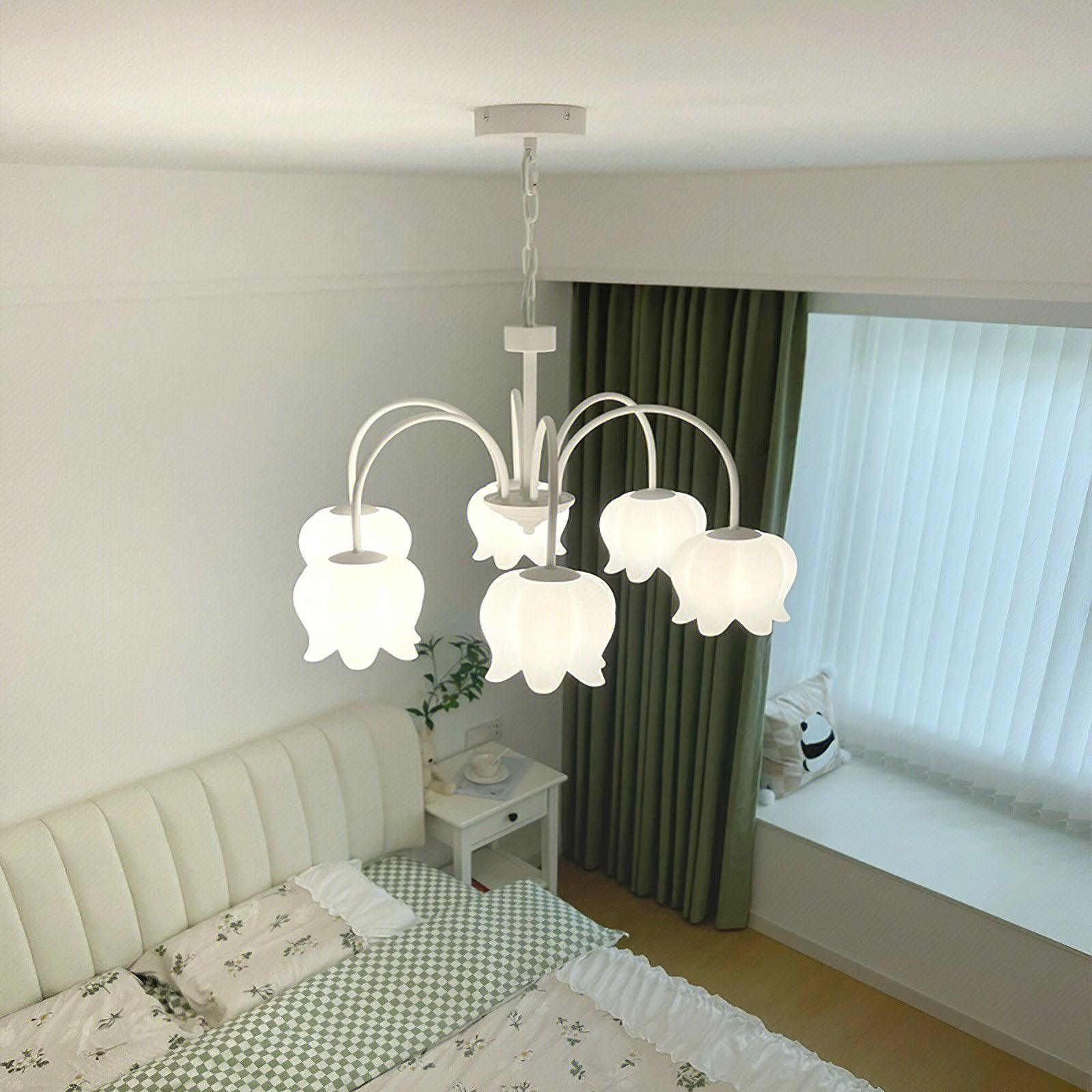 Revely Chandelier Bell Shade Curved Arm White Floral Elegant-Neutral Decor