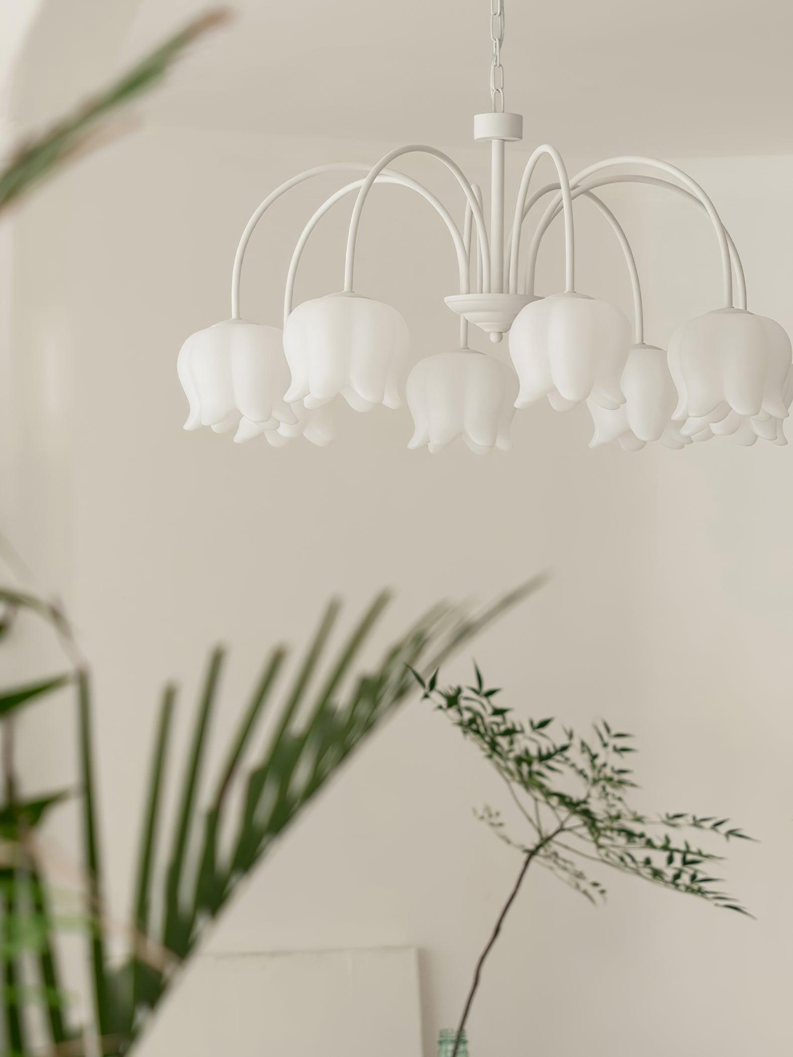 Revely Chandelier Bell Shade Curved Arm White Floral Elegant-Neutral Decor