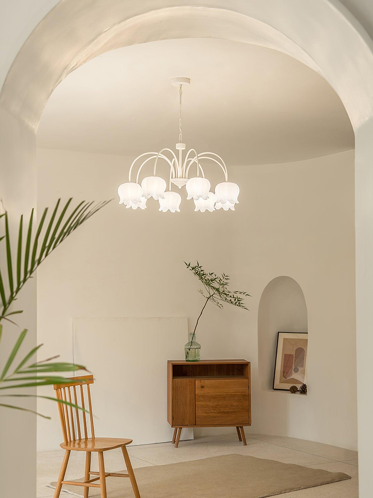 Revely Chandelier Bell Shade Curved Arm White Floral Elegant-Neutral Decor