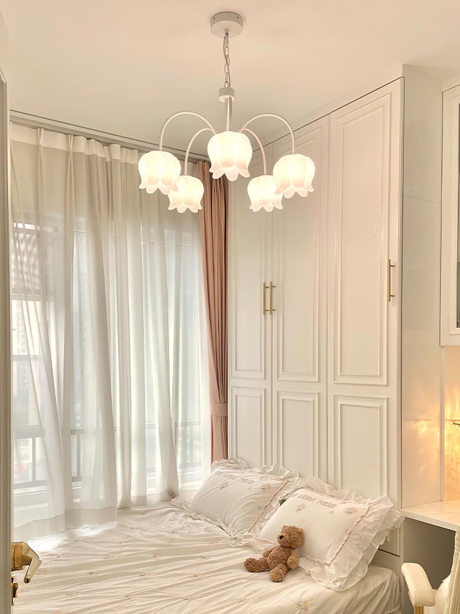 Revely Chandelier Bell Shade Curved Arm White Floral Elegant-Neutral Decor