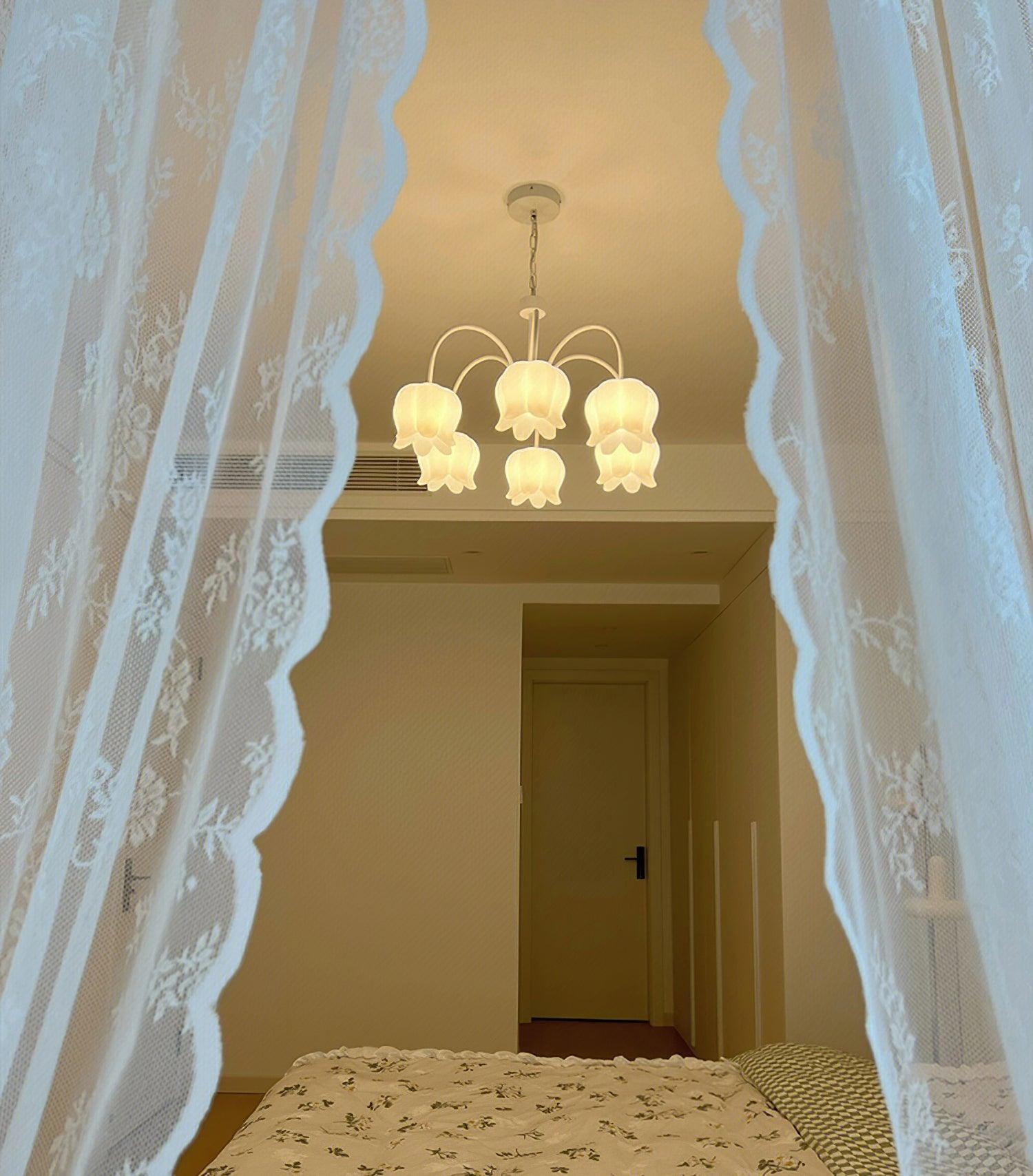 Revely Chandelier Bell Shade Curved Arm White Floral Elegant-Neutral Decor