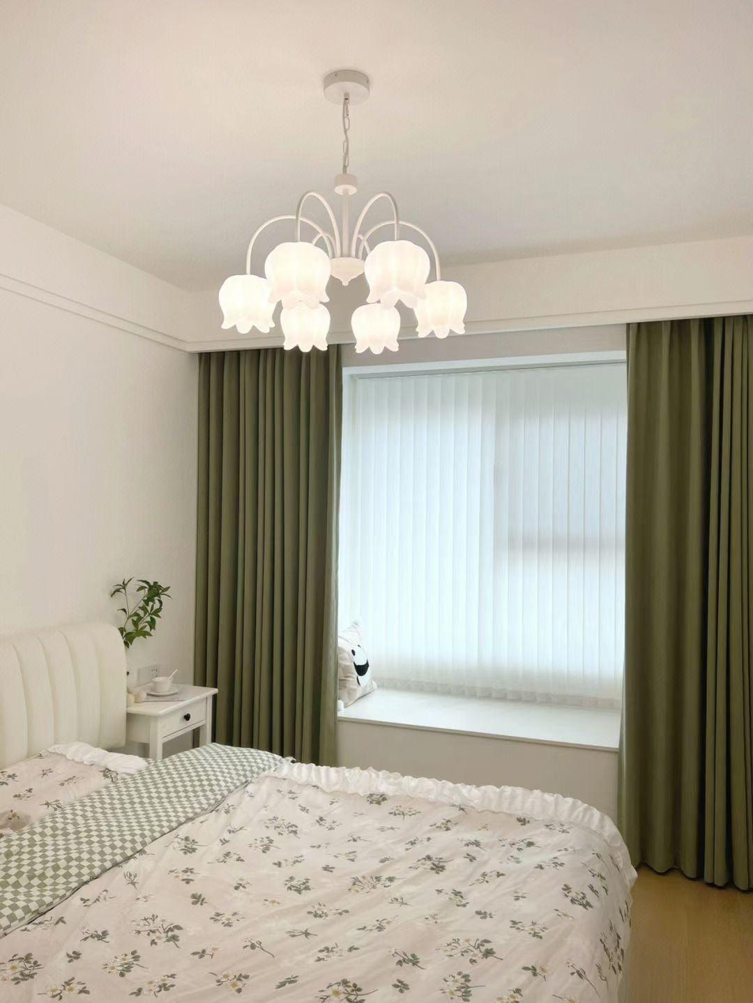 Revely Chandelier Bell Shade Curved Arm White Floral Elegant-Neutral Decor