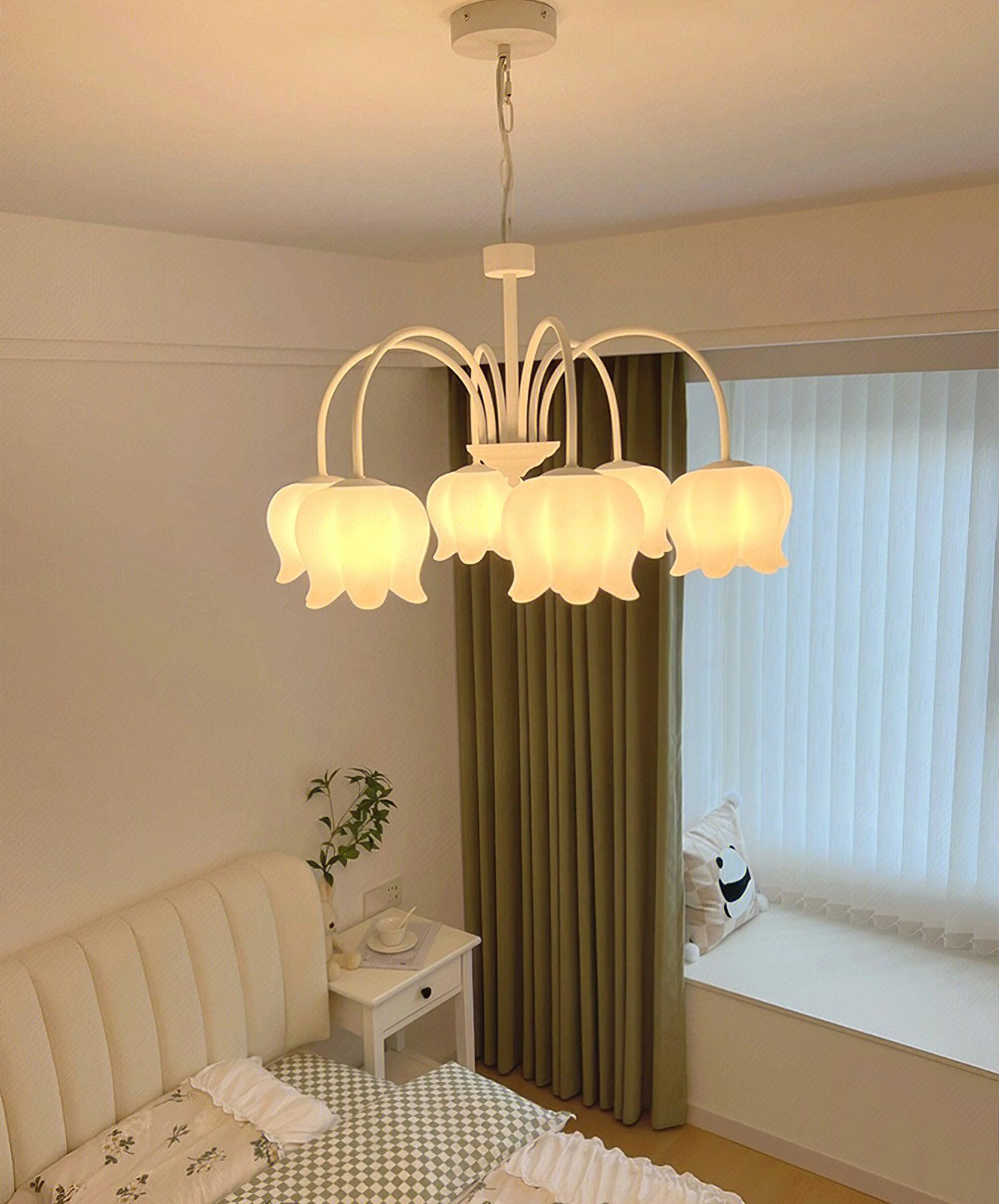 Revely Chandelier Bell Shade Curved Arm White Floral Elegant-Neutral Decor