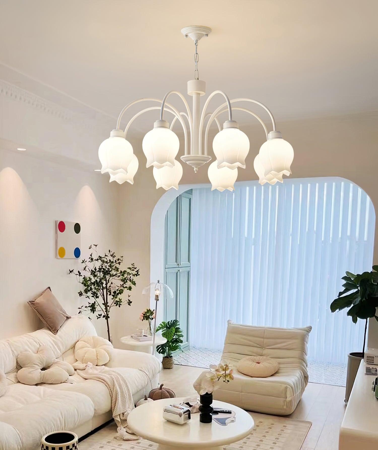 Revely Chandelier Bell Shade Curved Arm White Floral Elegant-Neutral Decor