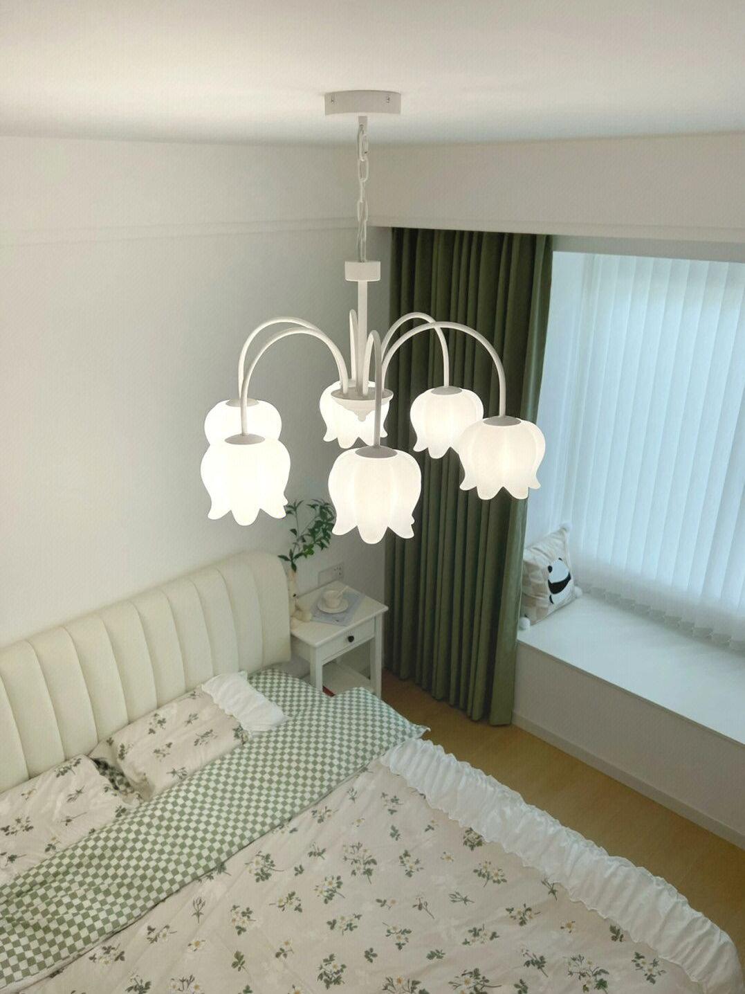 Revely Chandelier Bell Shade Curved Arm White Floral Elegant-Neutral Decor