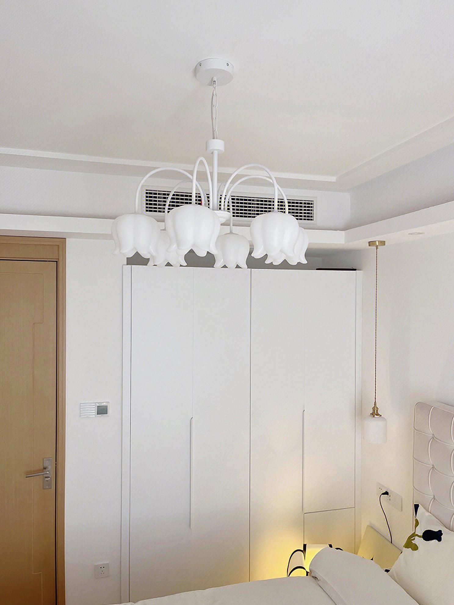 Revely Chandelier Bell Shade Curved Arm White Floral Elegant-Neutral Decor