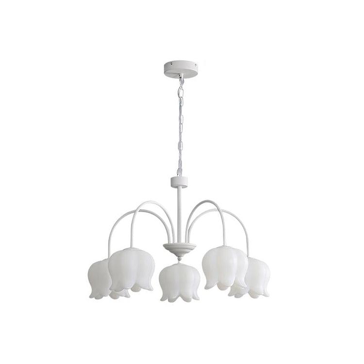 Revely Chandelier Bell Shade Curved Arm White Floral Elegant-Neutral Decor