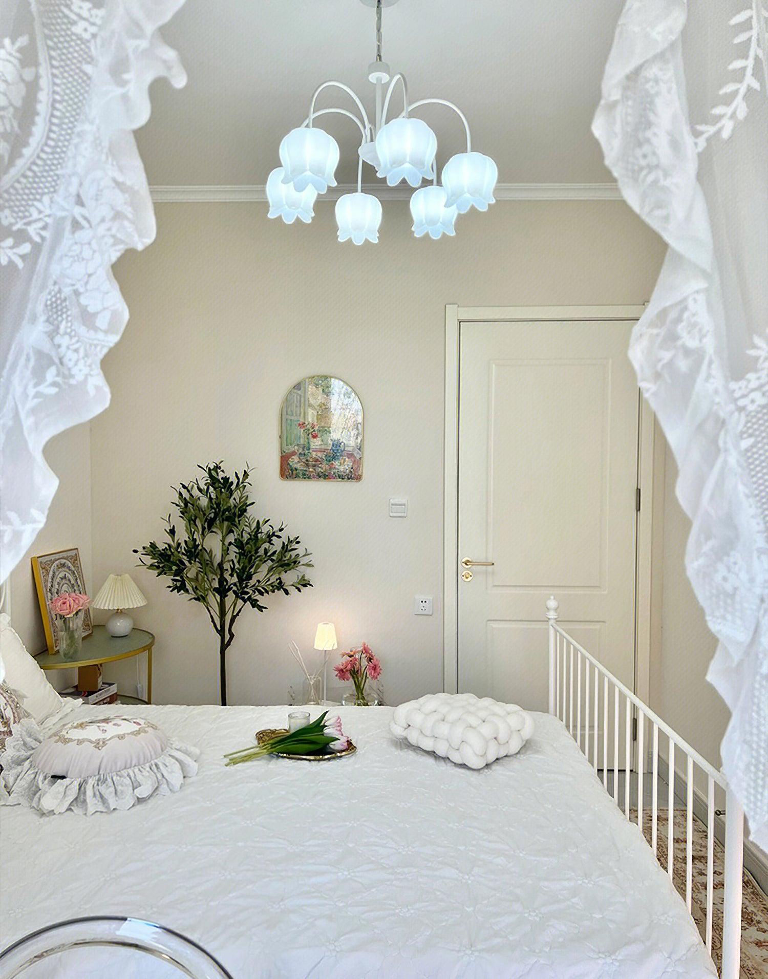 Revely Chandelier Bell Shade Curved Arm White Floral Elegant-Neutral Decor