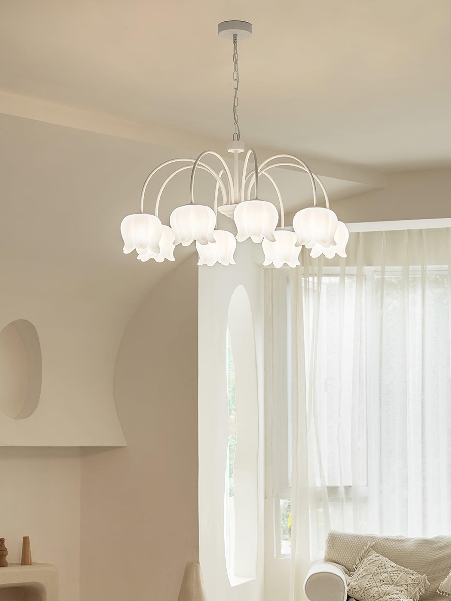 Revely Chandelier Bell Shade Curved Arm White Floral Elegant-Neutral Decor