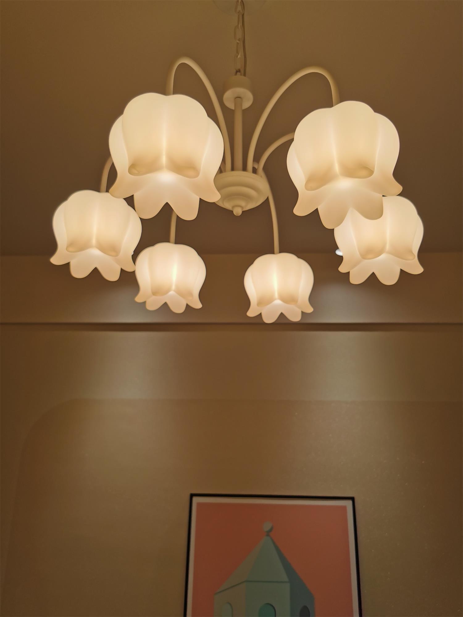Revely Chandelier Bell Shade Curved Arm White Floral Elegant-Neutral Decor