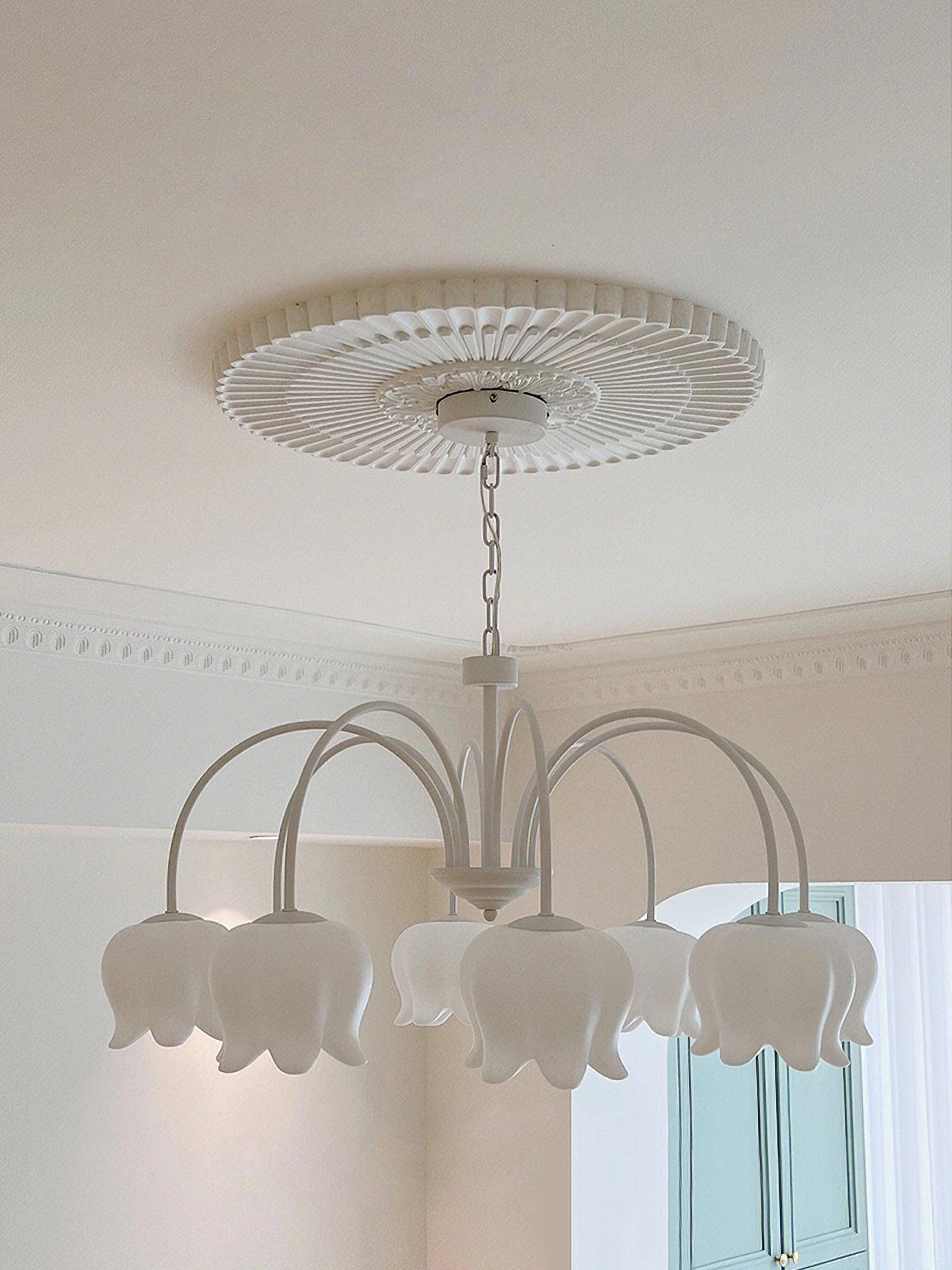 Revely Chandelier Bell Shade Curved Arm White Floral Elegant-Neutral Decor