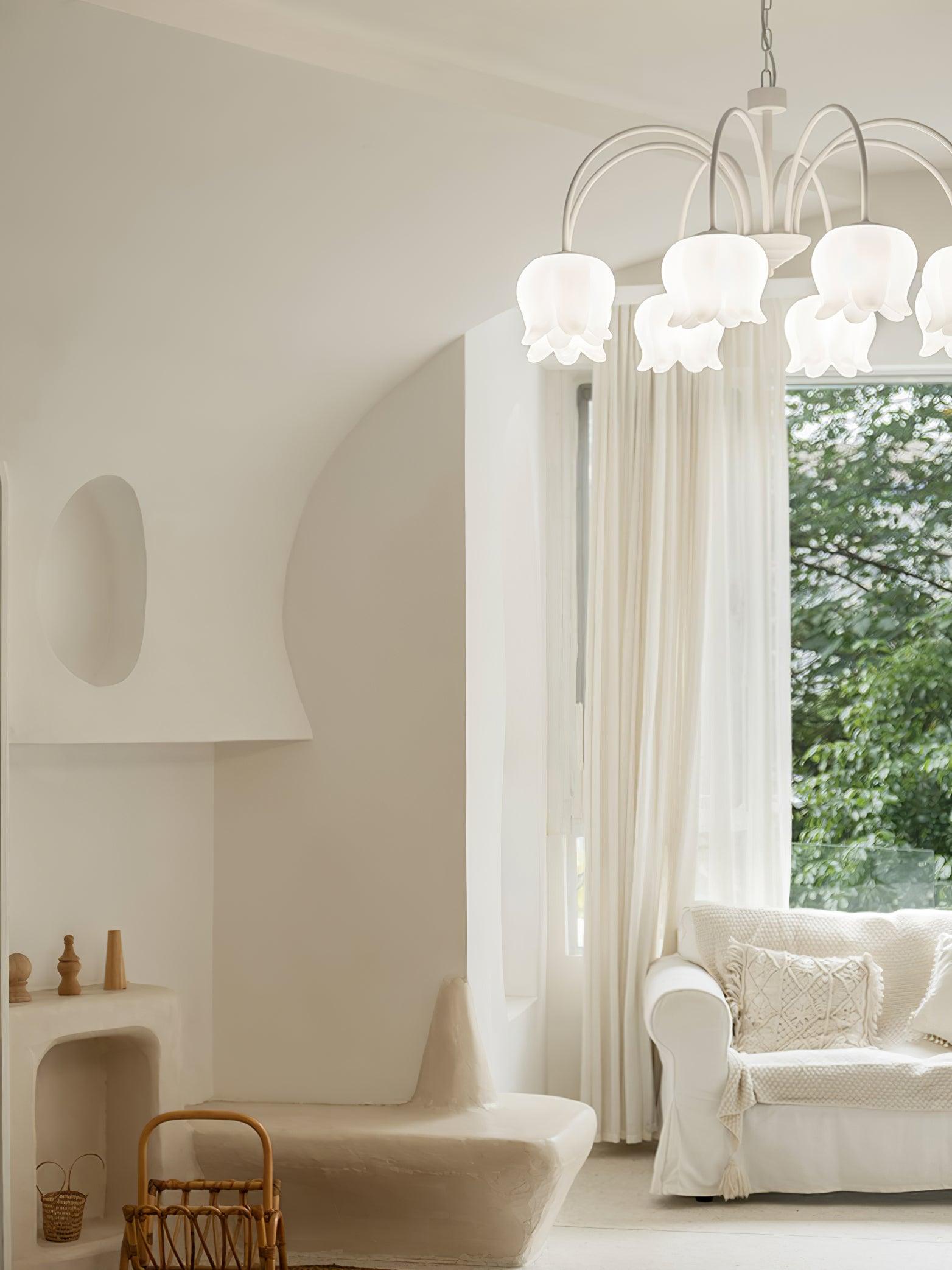 Revely Chandelier Bell Shade Curved Arm White Floral Elegant-Neutral Decor