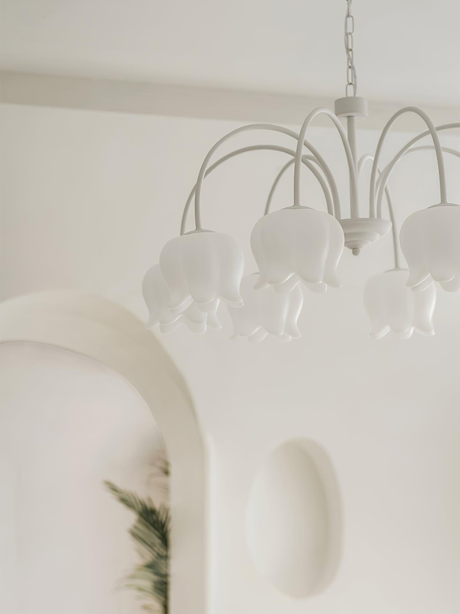 Revely Chandelier Bell Shade Curved Arm White Floral Elegant-Neutral Decor