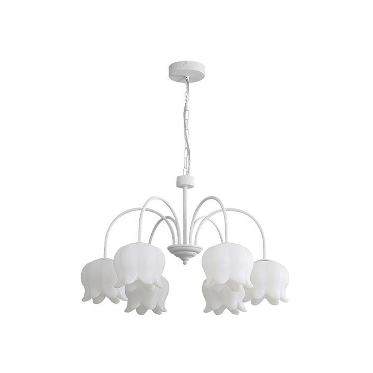 Revely Chandelier Bell Shade Curved Arm White Floral Elegant-Neutral Decor