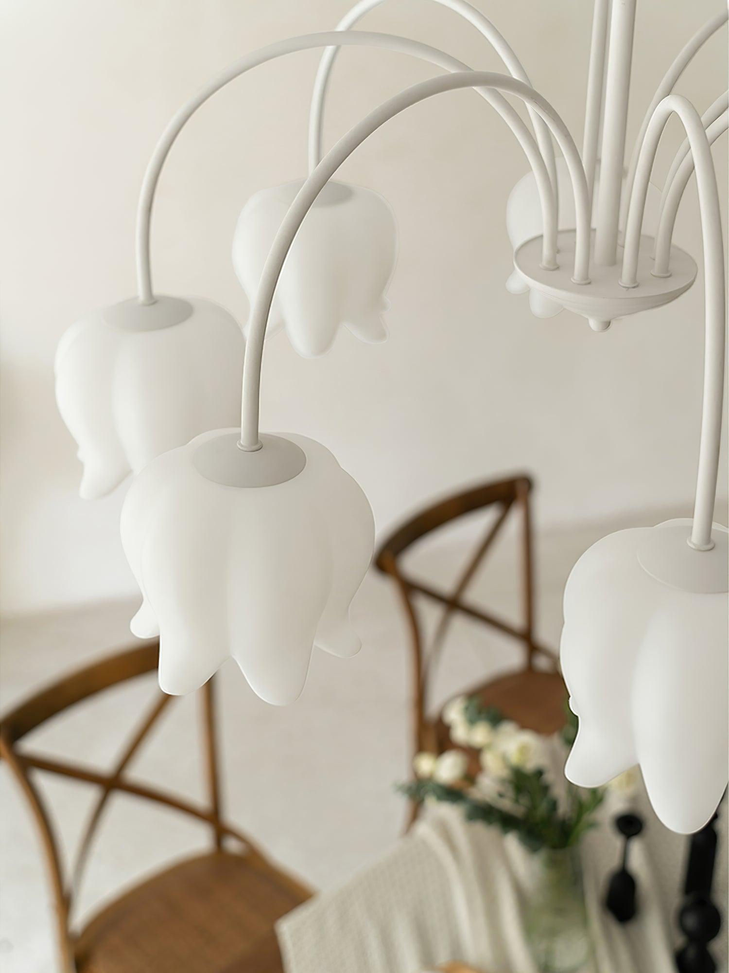 Revely Chandelier Bell Shade Curved Arm White Floral Elegant-Neutral Decor