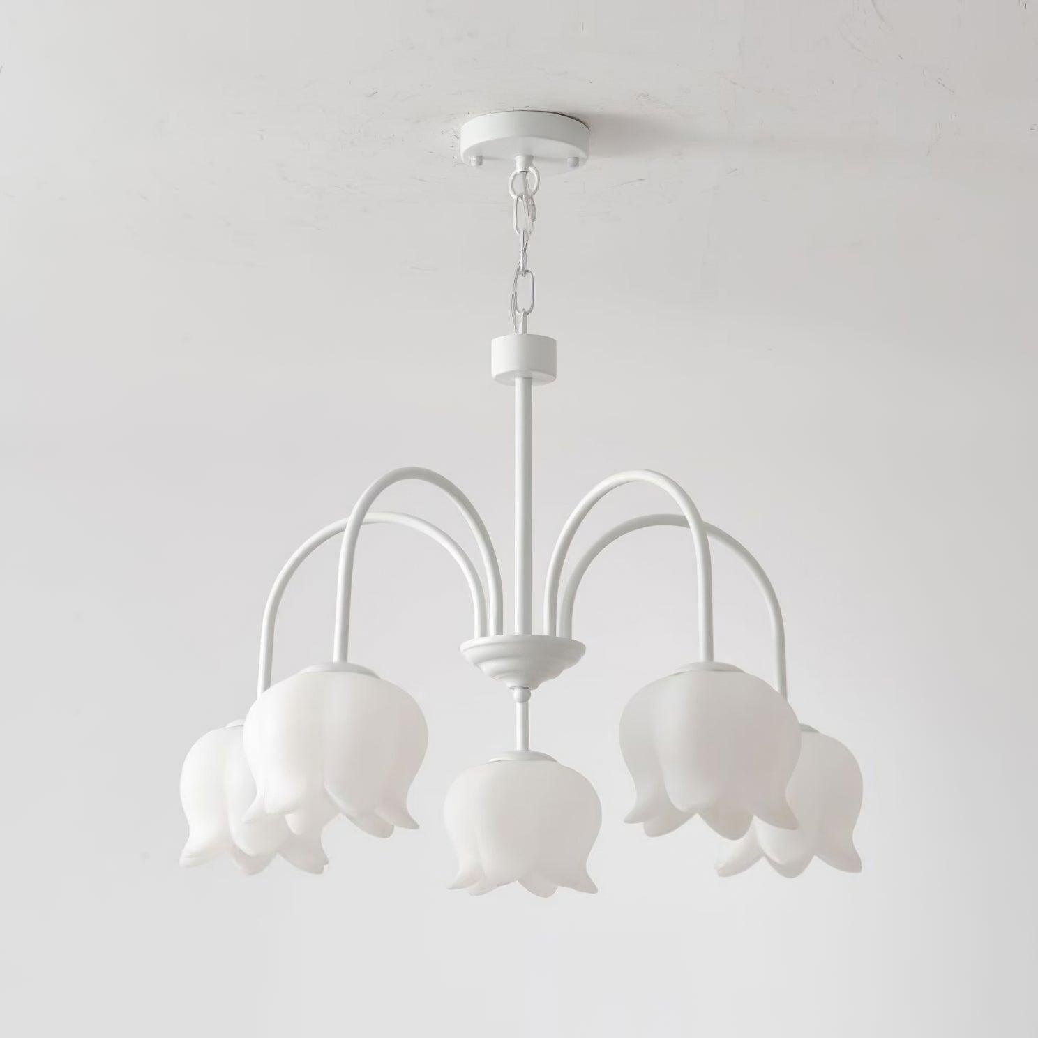 Revely Chandelier Bell Shade Curved Arm White Floral Elegant-Neutral Decor