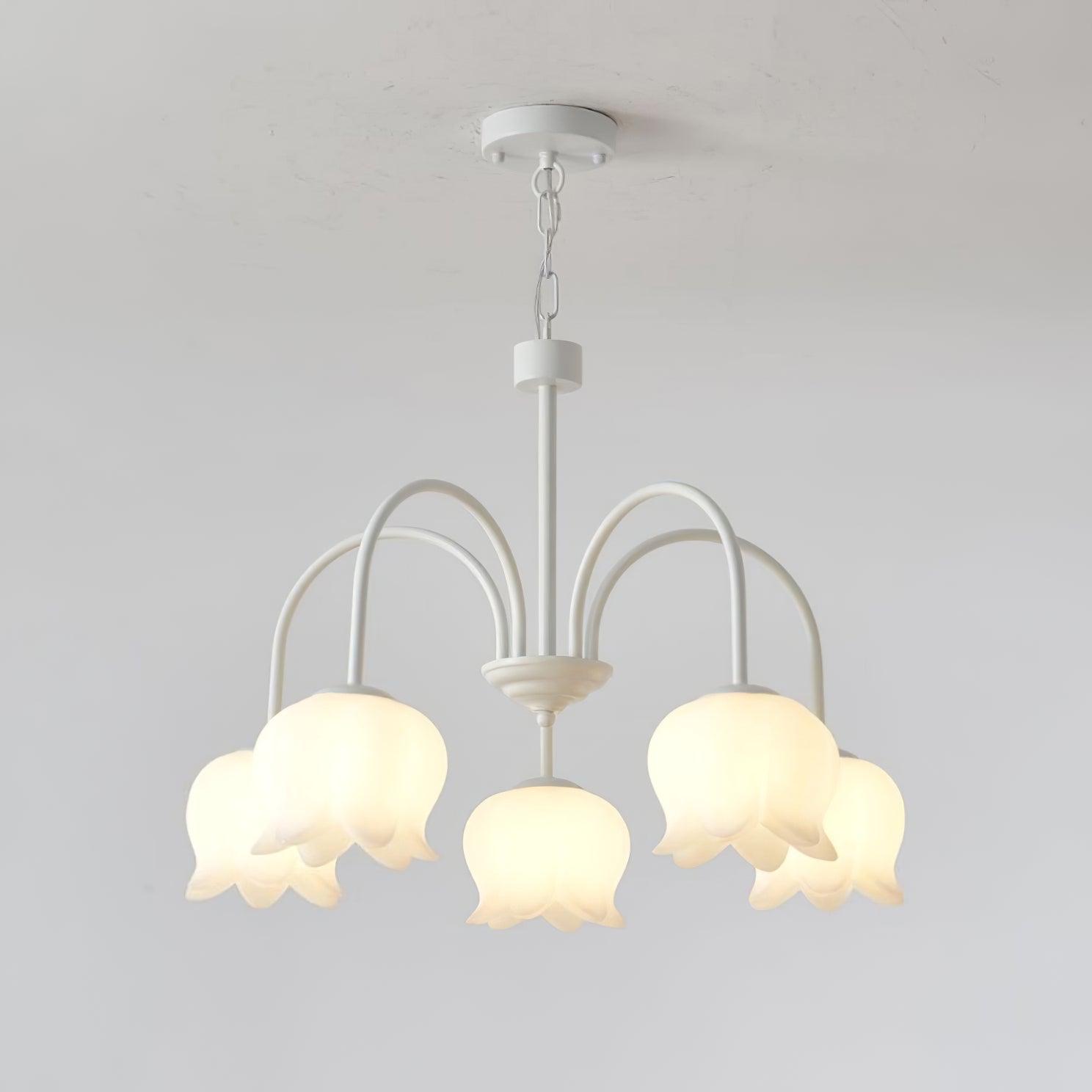 Revely Chandelier Bell Shade Curved Arm White Floral Elegant-Neutral Decor