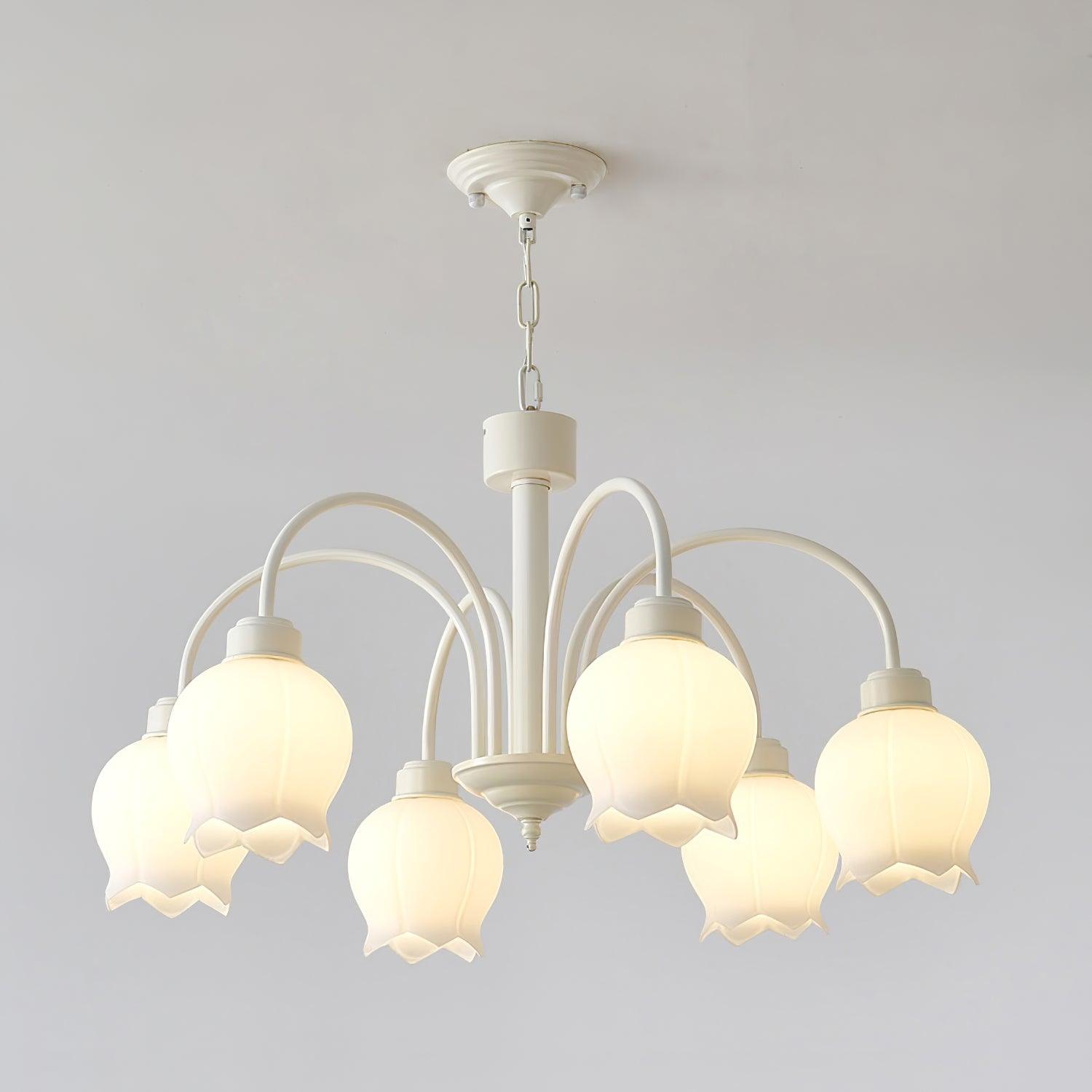 Revely Chandelier Bell Shade Curved Arm White Floral Elegant-Neutral Decor