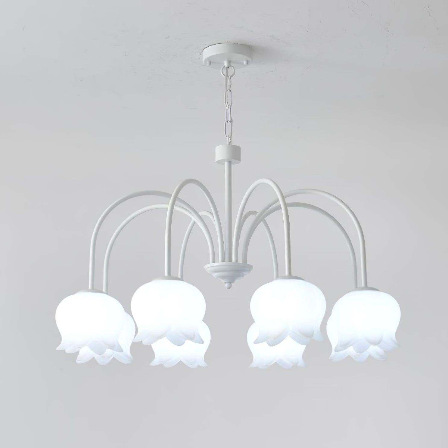 Revely Chandelier Bell Shade Curved Arm White Floral Elegant-Neutral Decor