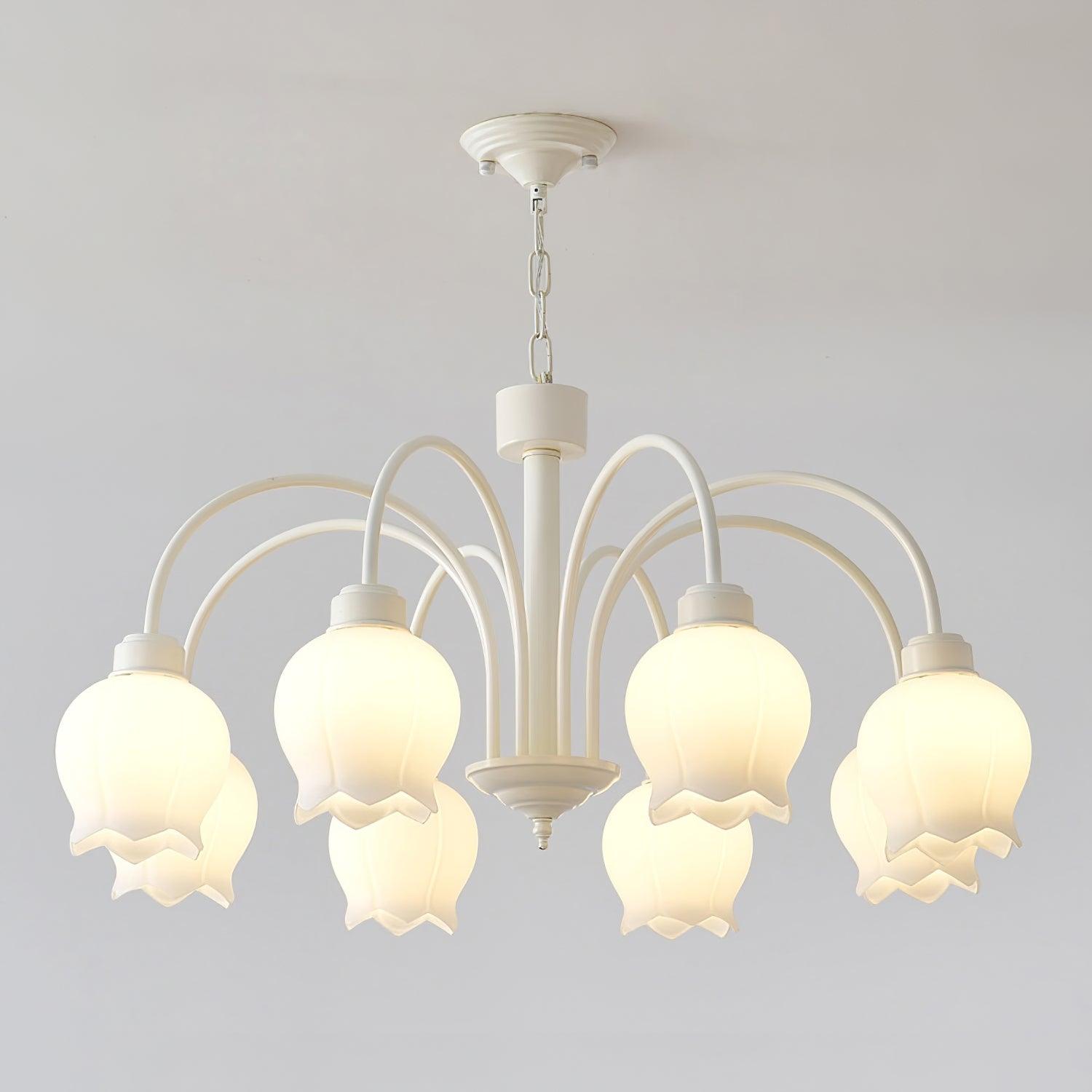 Revely Chandelier Bell Shade Curved Arm White Floral Elegant-Neutral Decor