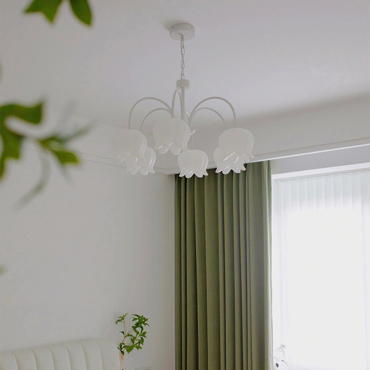 Revely Chandelier Bell Shade Curved Arm White Floral Elegant-Neutral Decor