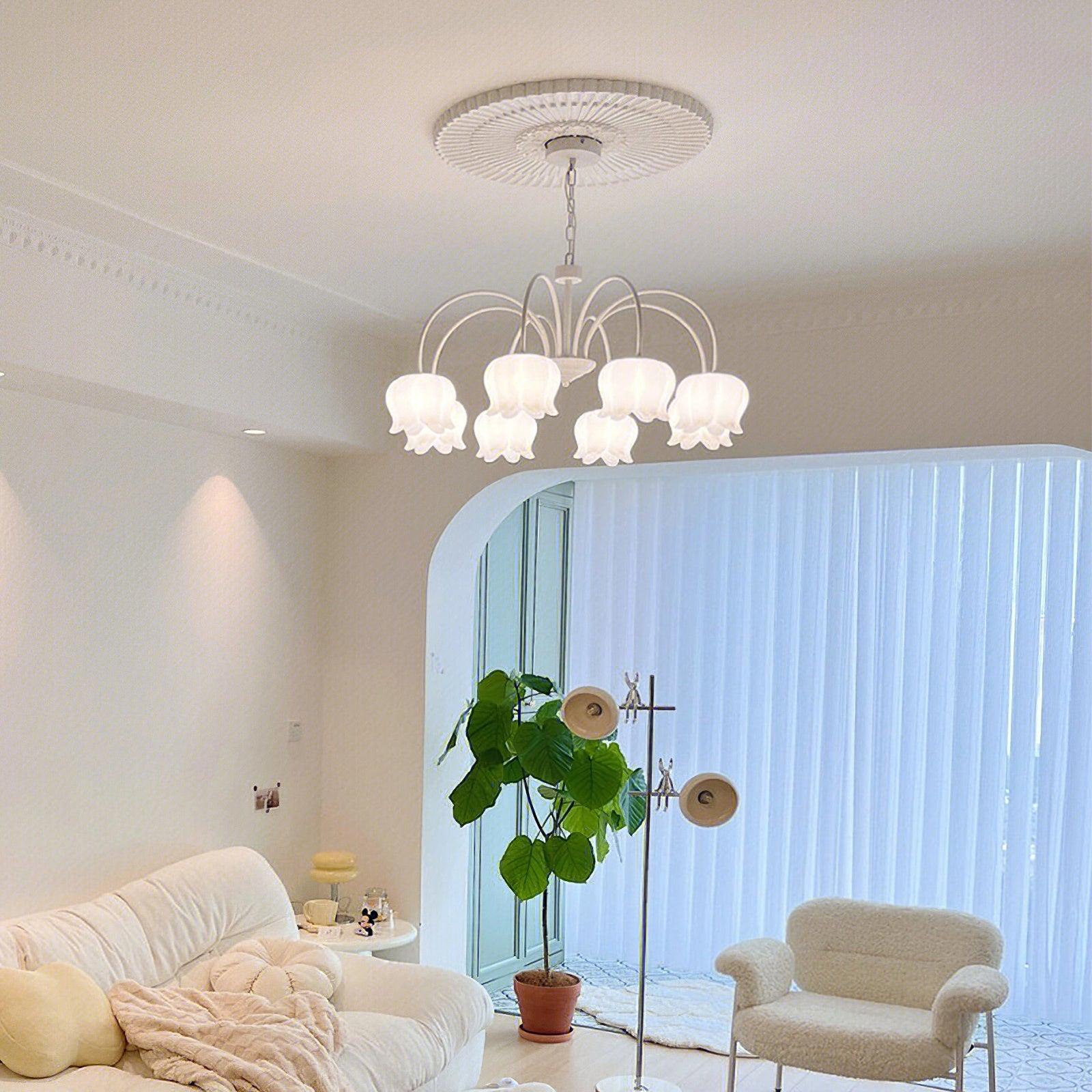 Revely Chandelier Bell Shade Curved Arm White Floral Elegant-Neutral Decor