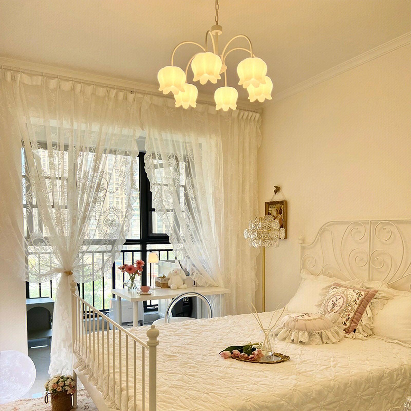Revely Chandelier Bell Shade Curved Arm White Floral Elegant-Neutral Decor