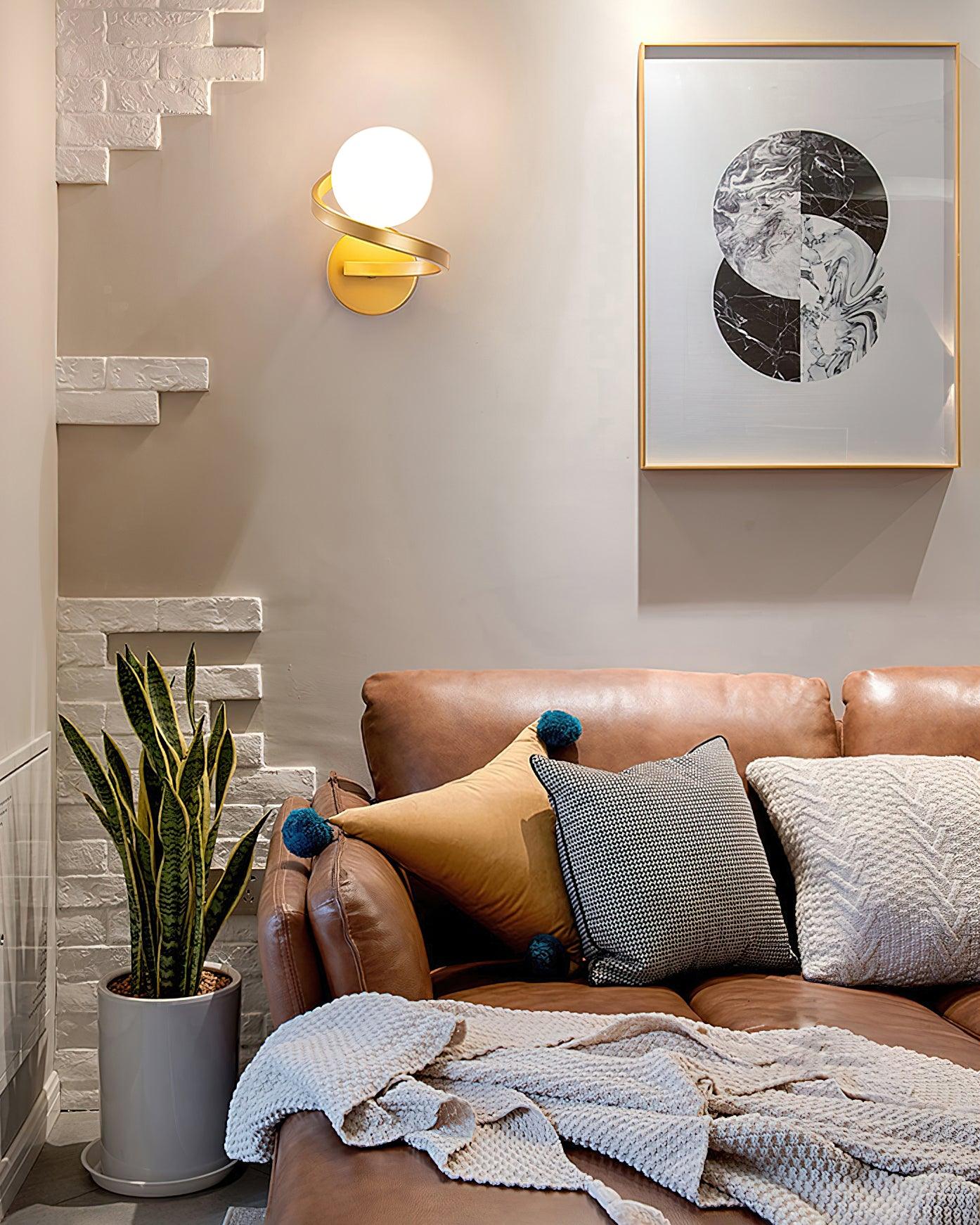 Yvian Curved Modern Minimalist Brass Glass Wall Lamp-Neutral Decor