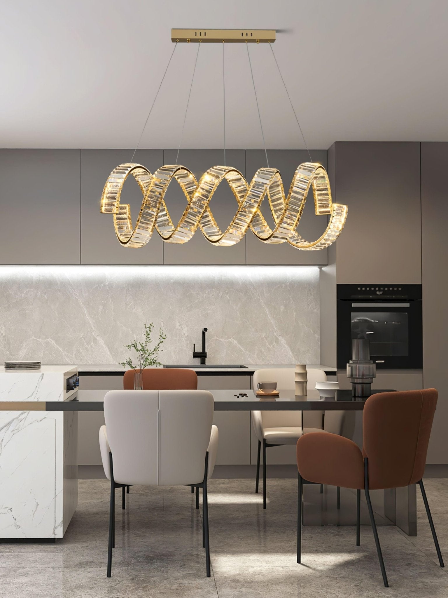 Lustra Chandelier Curved LED Crystal Luxurious-Neutral Decor