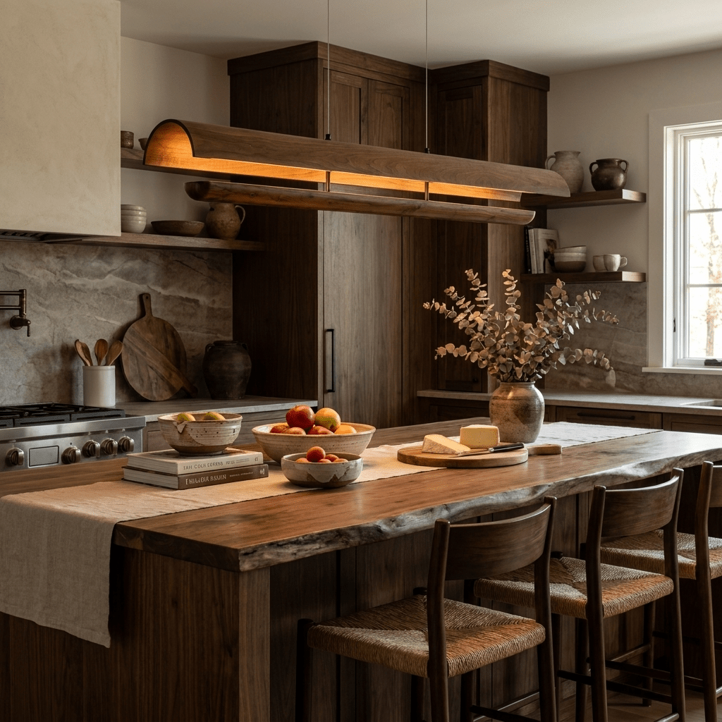 Curved Wood Linear Pendant Light-Neutral Decor