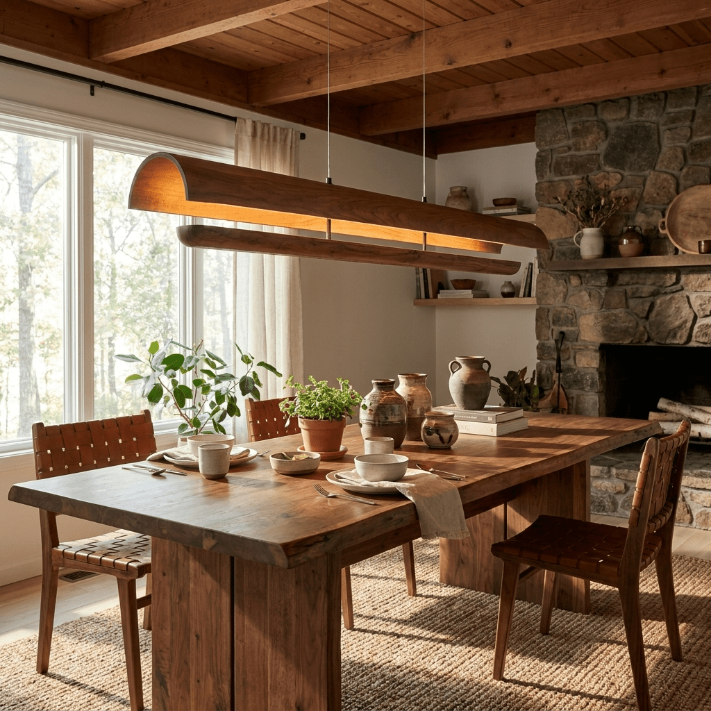 Curved Wood Linear Pendant Light-Neutral Decor
