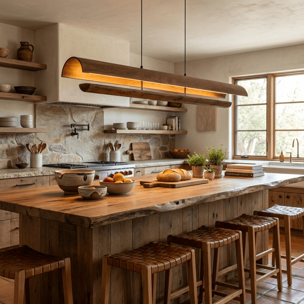 Curved Wood Linear Pendant Light-Neutral Decor