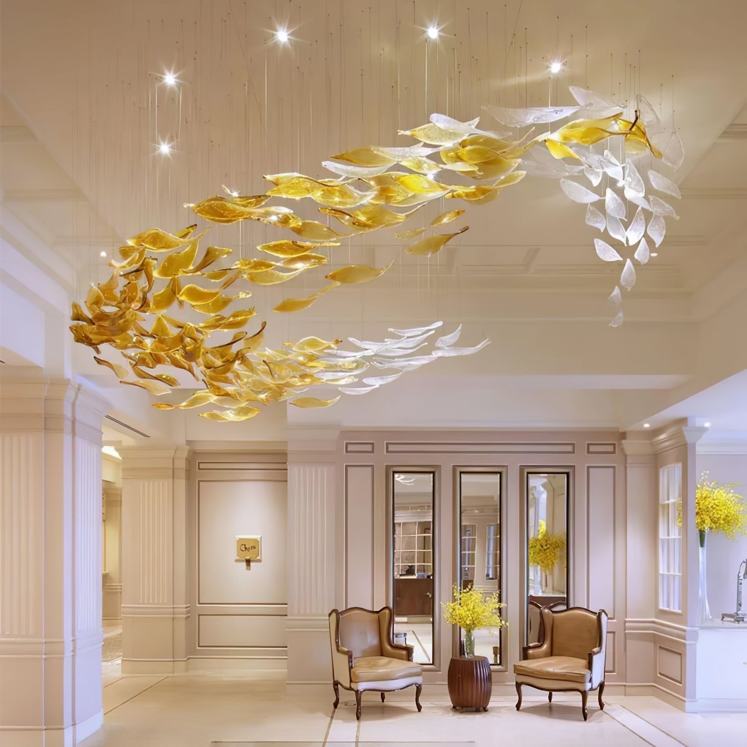 Vamararae Leaf Glass Cascade Chandelier-Neutral Decor