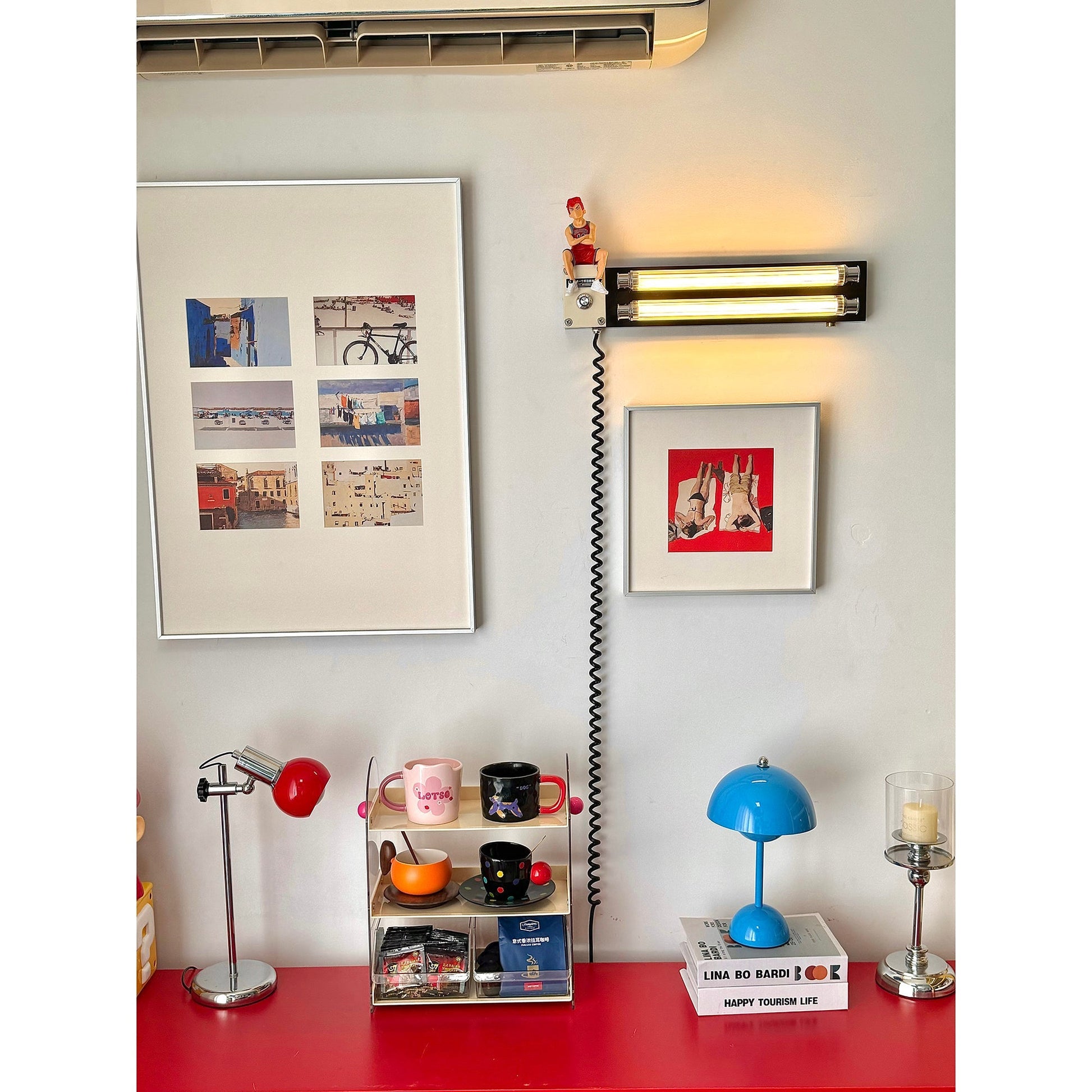 The lamp emitting a warm, ambient light.