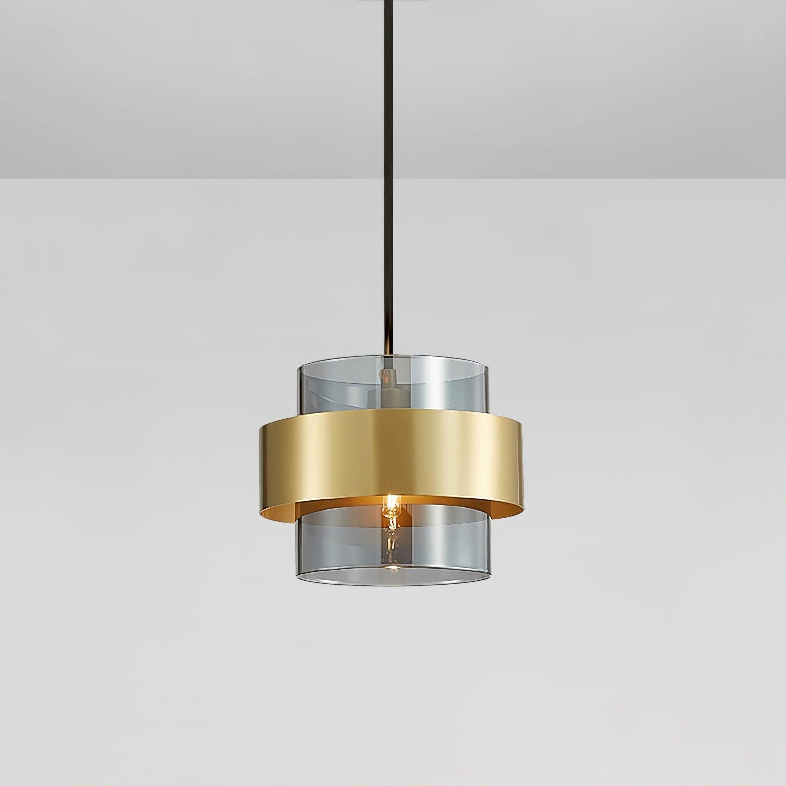 Revelo Pendant Lamp Brass Cylinder Glass Contemporary-Neutral Decor