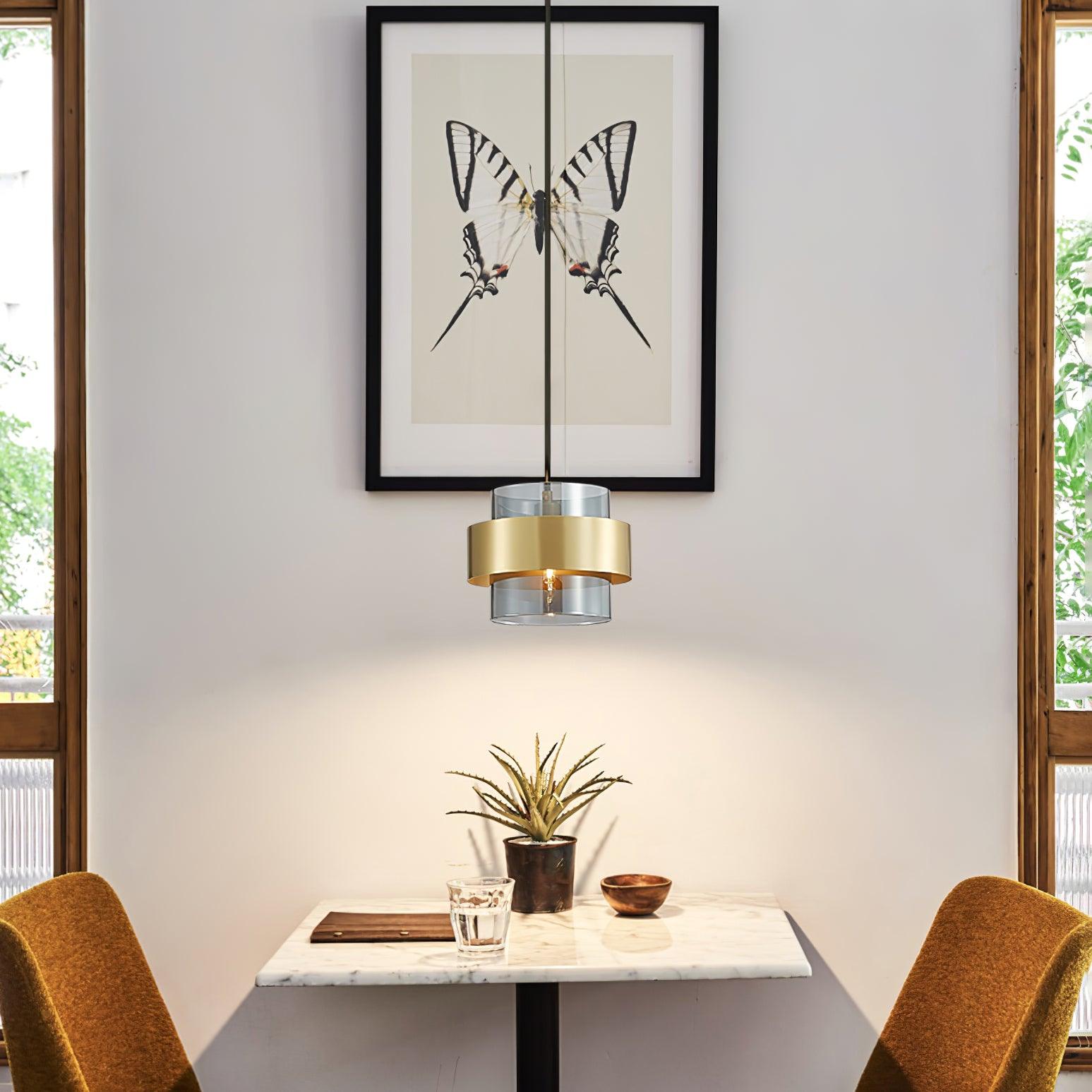 Revelo Pendant Lamp Brass Cylinder Glass Contemporary-Neutral Decor