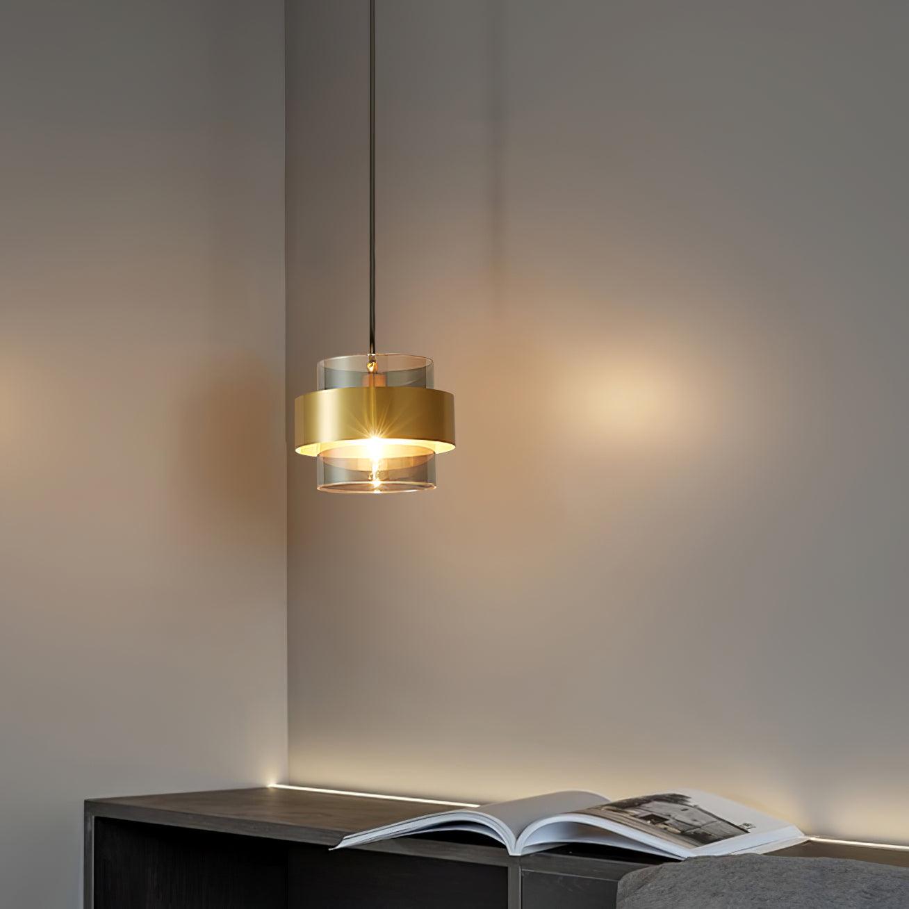 Revelo Pendant Lamp Brass Cylinder Glass Contemporary-Neutral Decor