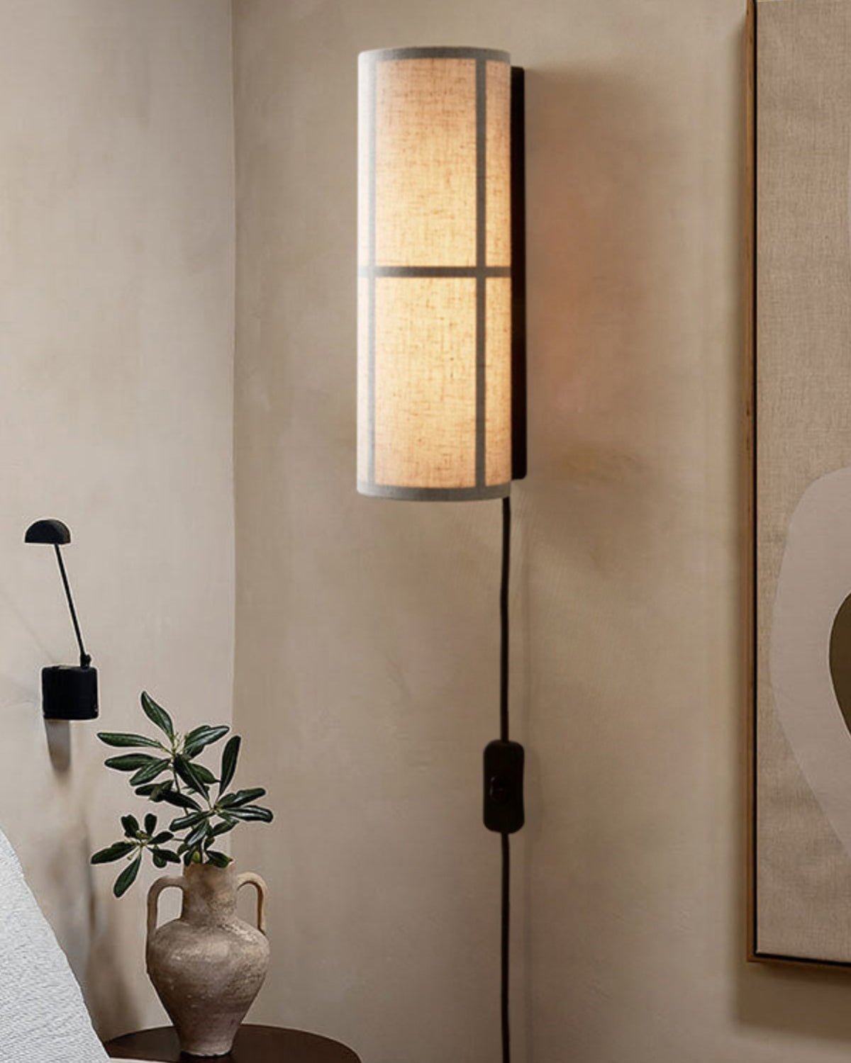 Ivoren Cylinder Nordic Art Plug-in Fabric Wall Lamp-Neutral Decor