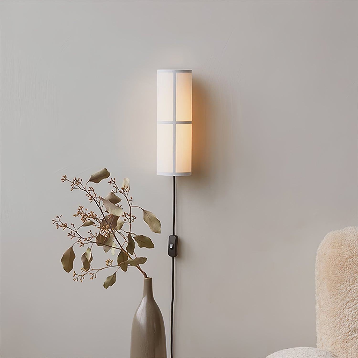 Ivoren Cylinder Nordic Art Plug-in Fabric Wall Lamp-Neutral Decor