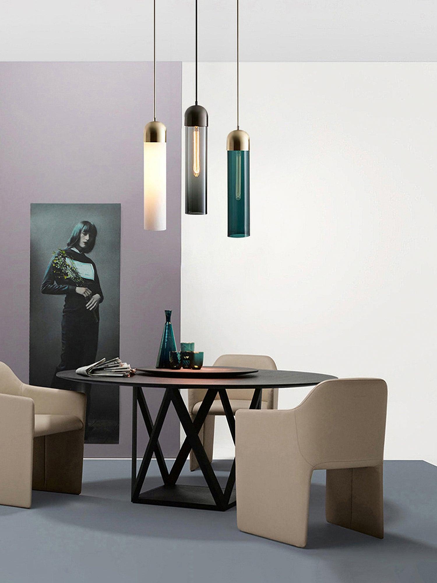 Eurcara Modern Minimalist Cylindrical Shape Glass Pendant Light-Neutral Decor