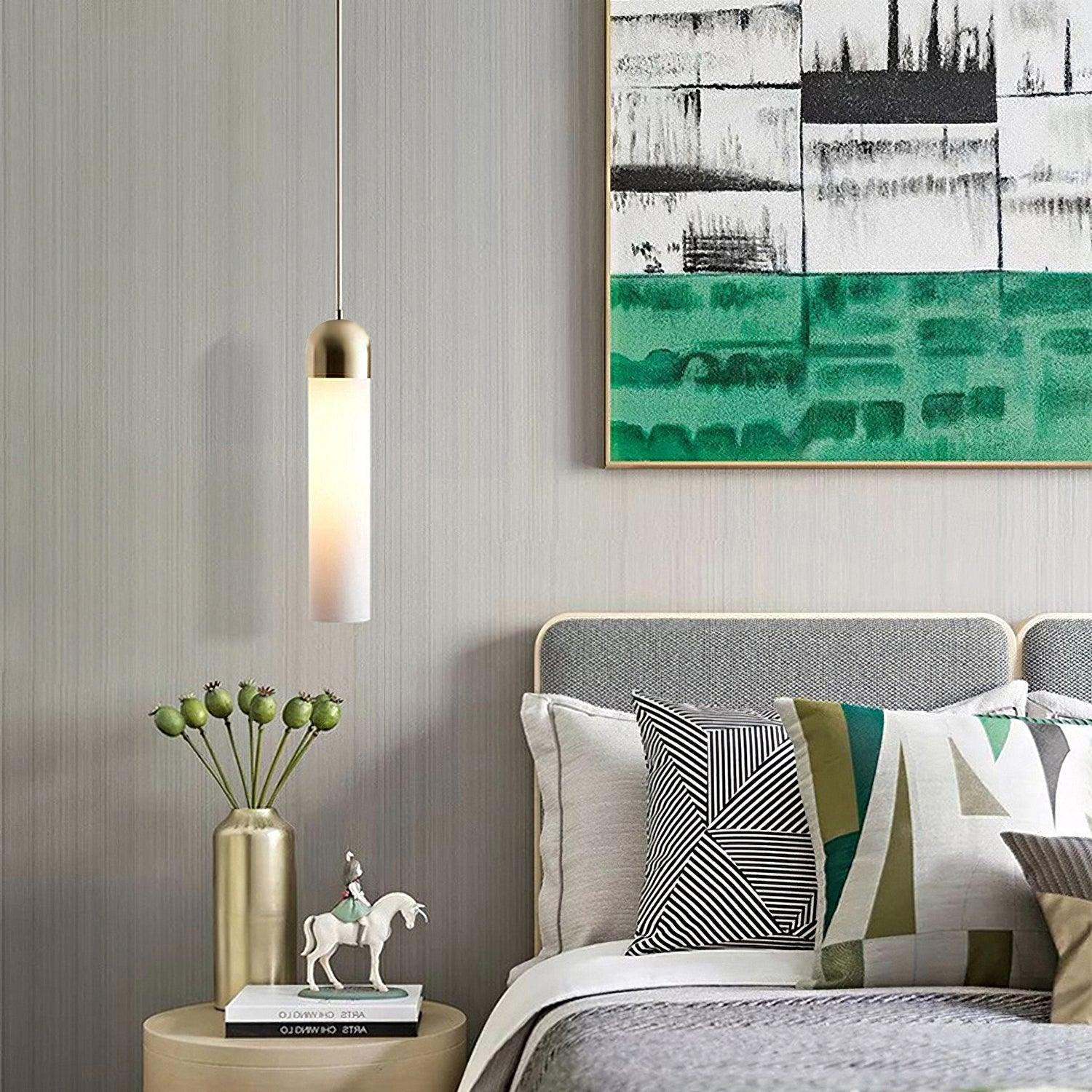 Eurcara Modern Minimalist Cylindrical Shape Glass Pendant Light-Neutral Decor