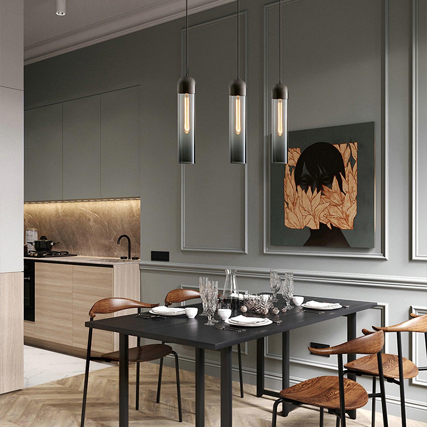 Eurcara Modern Minimalist Cylindrical Shape Glass Pendant Light-Neutral Decor