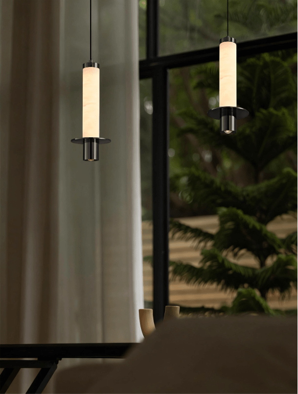 Lyra Slim Alabaster Cylindrical Pendant Lamp-Neutral Decor