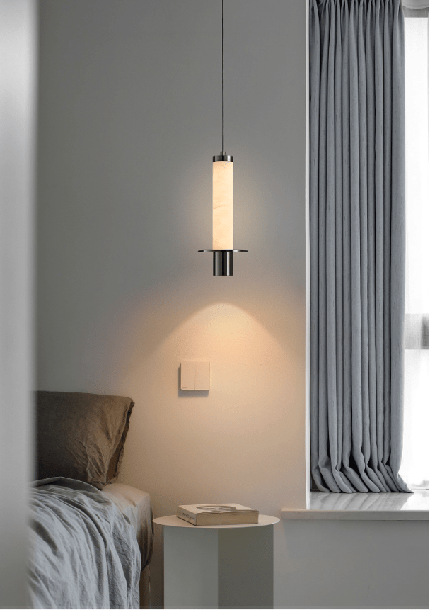 Lyra Slim Alabaster Cylindrical Pendant Lamp-Neutral Decor