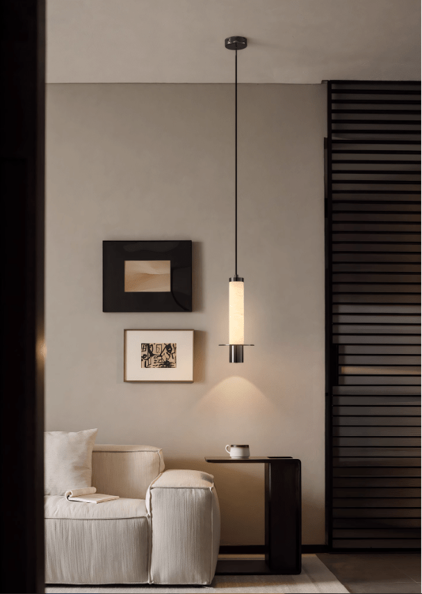 Lyra Slim Alabaster Cylindrical Pendant Lamp-Neutral Decor